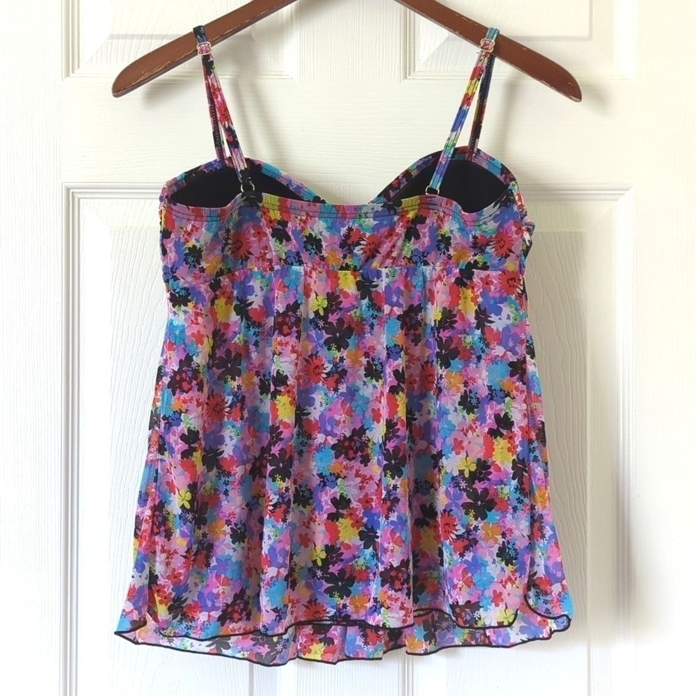 A Shore Fit Colorful Floral Mesh Sweetheart Neckline Padded Tankini Swim Top 12 - Picture 10 of 12